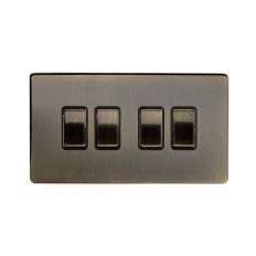 Antique Brass 4 Gang Switch | 4 Gang 2 Way Switch with Black Insert ...