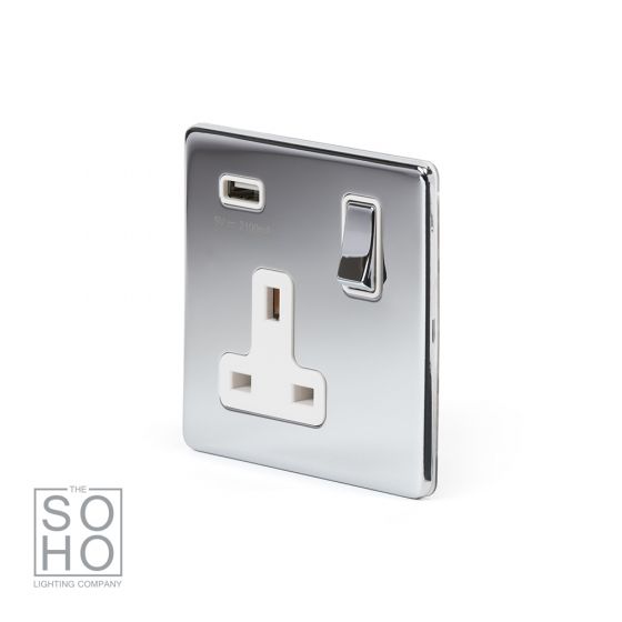 Polished Chrome 1 Gang Usb Socket With White Insert The Soho Lighting Company 6597